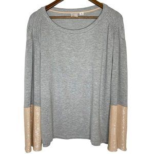 Anthropologie Grey Beige Sequins Long Sleeve Shirt Size Medium Women’s